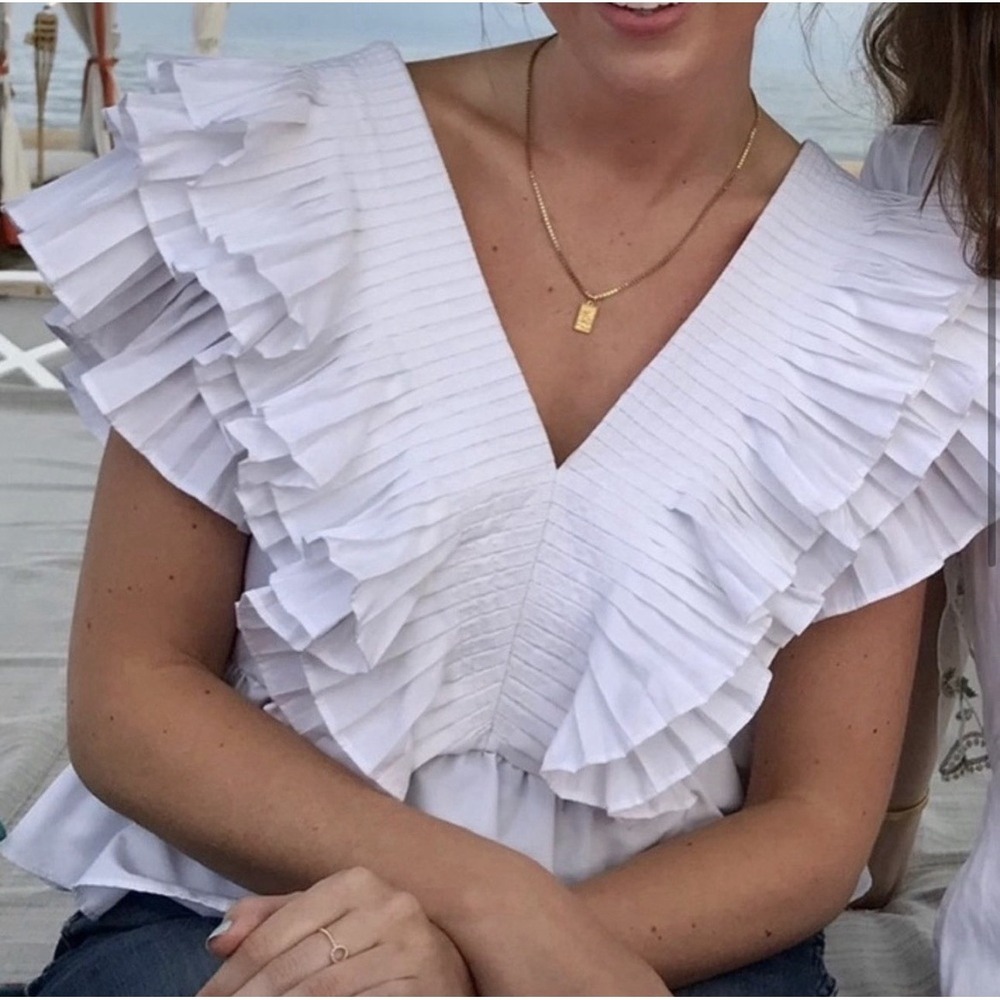 Zara White Sleeveless Ruffle Peplum Top Blouse‎ Blogger Favorite size XS